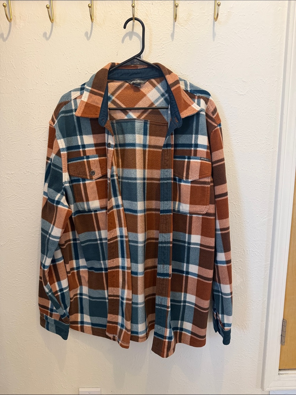 Eddie Bauer Plaid Shacket in Rust, Teal & White